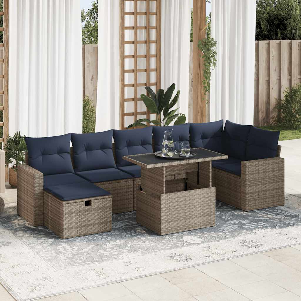 8-teiliges Gartensofa-Set mit Kissen, schwarzes Polyrattan