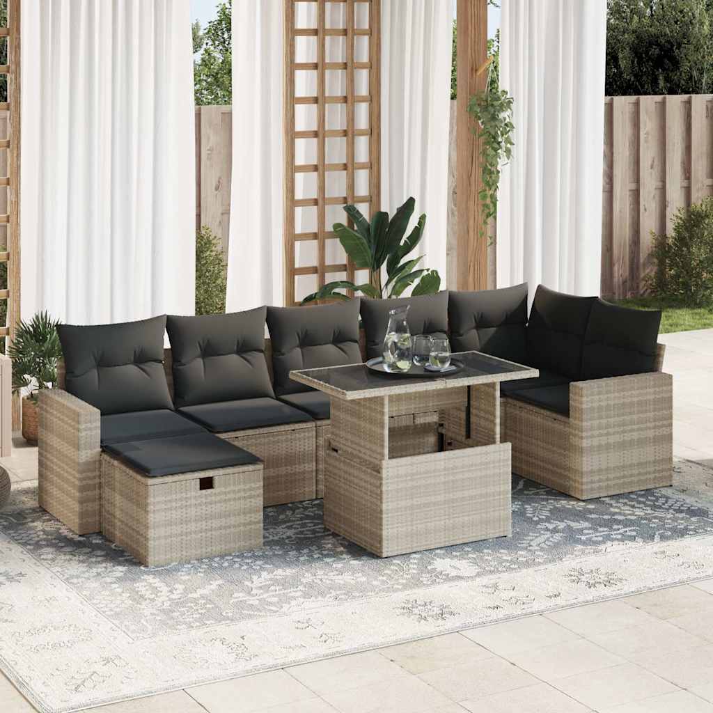 8-tlg. Garten-Sofagarnitur mit Kissen Schwarz Poly Rattan