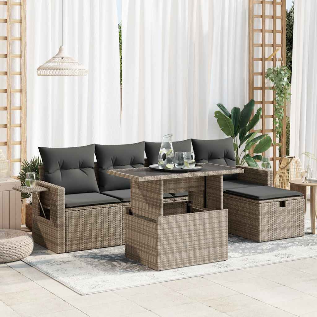 6-tlg. Garten-Sofagarnitur mit Kissen Schwarz Poly Rattan