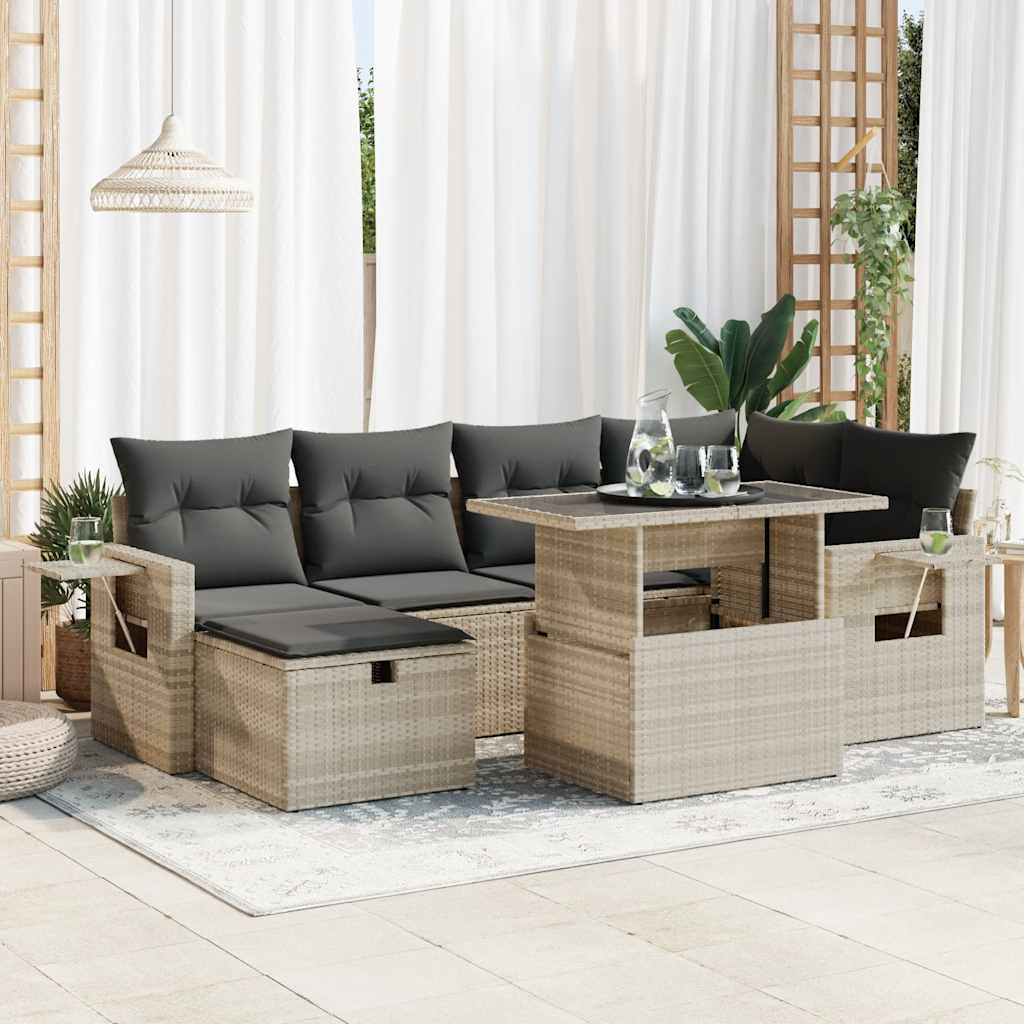 7-tlg. Garten-Sofagarnitur mit Kissen Schwarz Poly Rattan