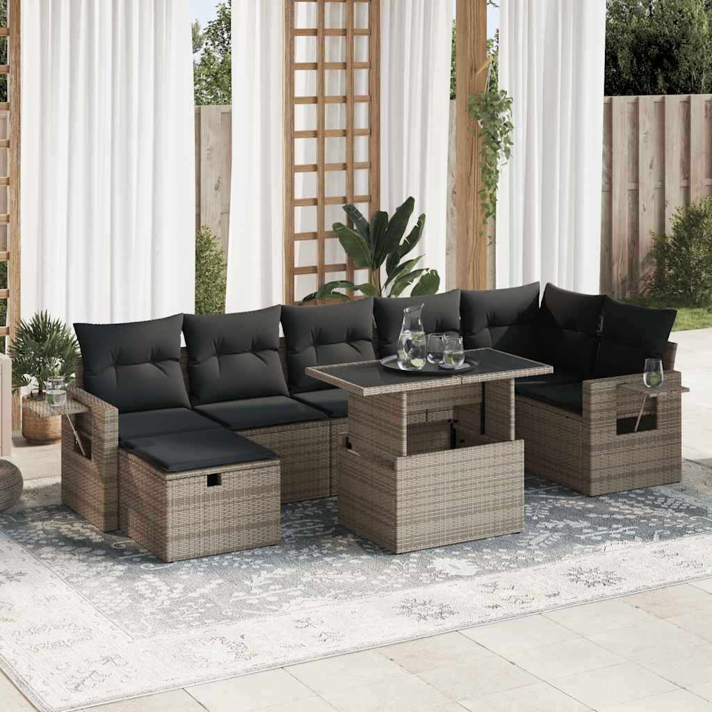8-tlg. Garten-Sofagarnitur mit Kissen Schwarz Poly Rattan