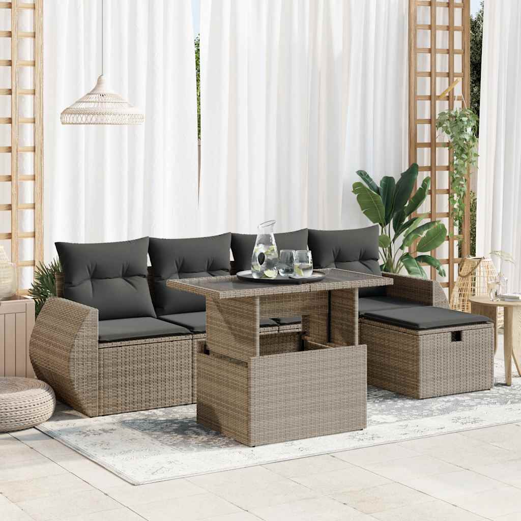 6-tlg. Garten-Sofagarnitur mit Kissen Schwarz Poly Rattan