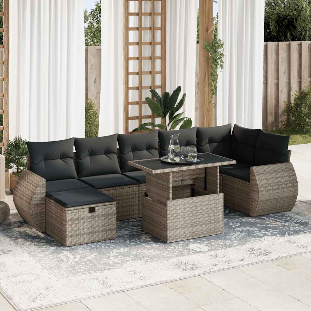 8-tlg. Garten-Sofagarnitur mit Kissen Schwarz Poly Rattan
