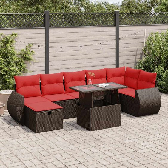8-teiliges Gartensofa-Set mit Kissen, schwarzes Polyrattan