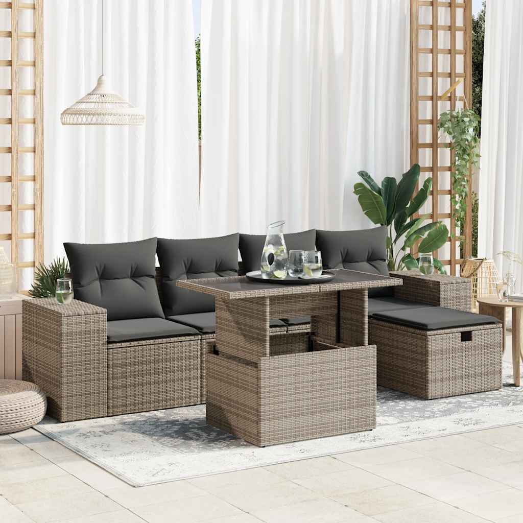 6-tlg. Garten-Sofagarnitur mit Kissen Schwarz Poly Rattan