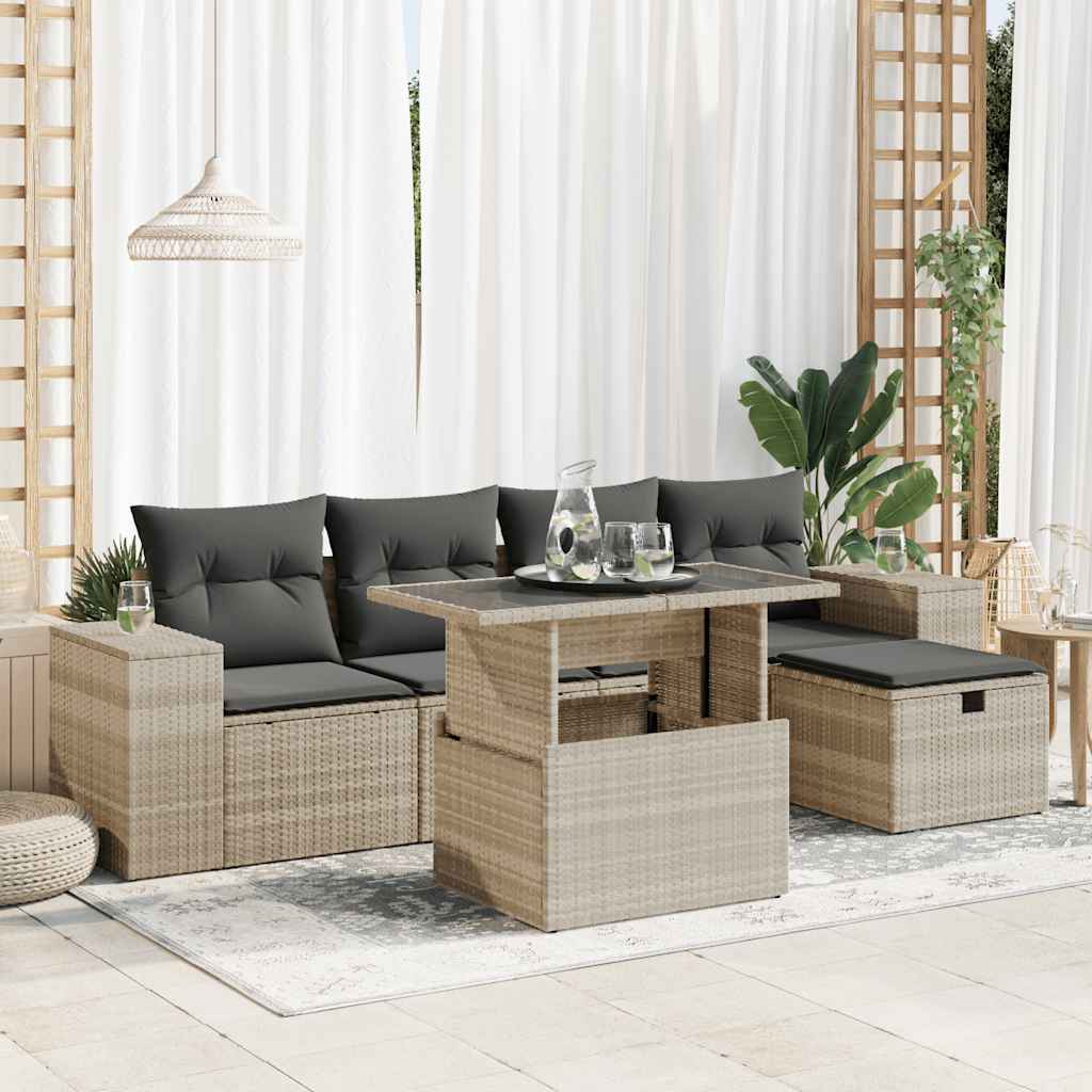 6-tlg. Garten-Sofagarnitur mit Kissen Schwarz Poly Rattan