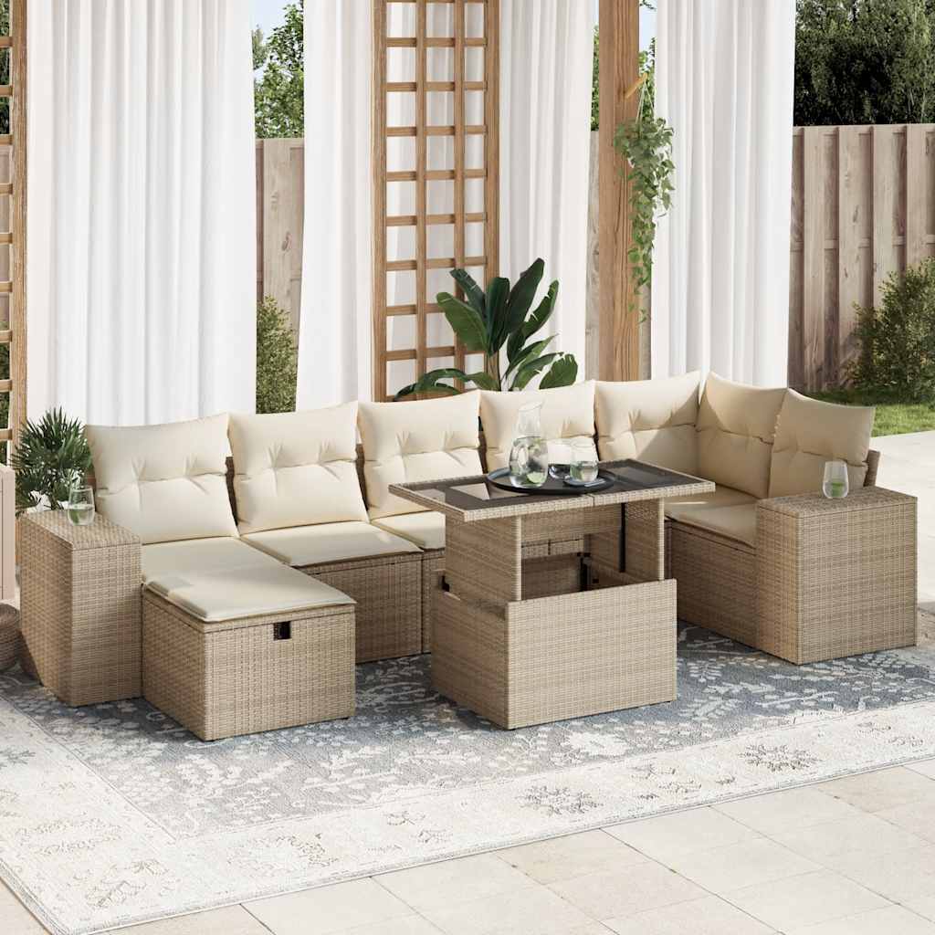 8-tlg. Garten-Sofagarnitur mit Kissen Schwarz Poly Rattan