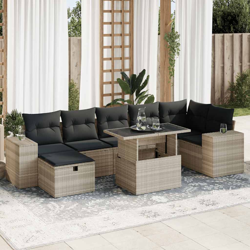 8-tlg. Garten-Sofagarnitur mit Kissen Schwarz Poly Rattan