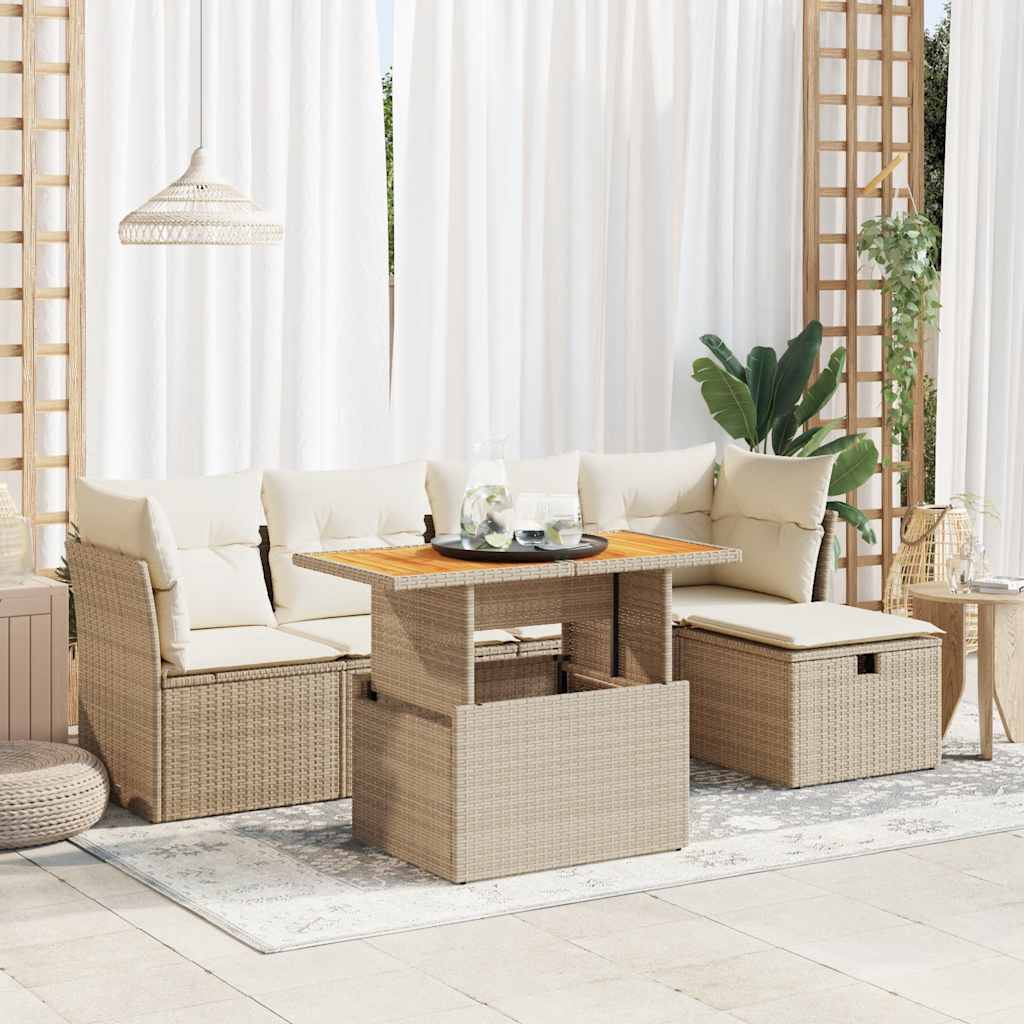 6-tlg. Garten-Sofagarnitur mit Kissen Schwarz Poly Rattan
