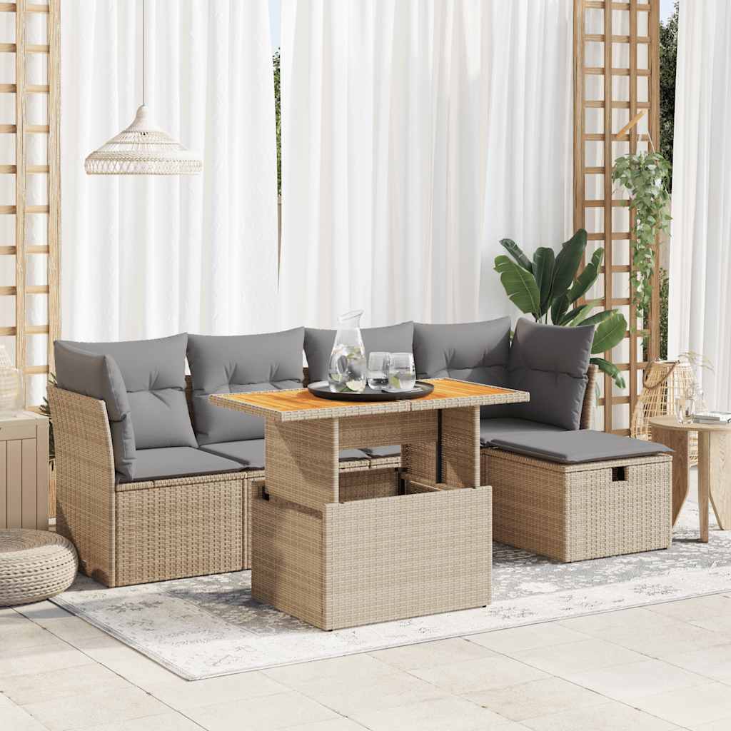 6-tlg. Garten-Sofagarnitur mit Kissen Schwarz Poly Rattan