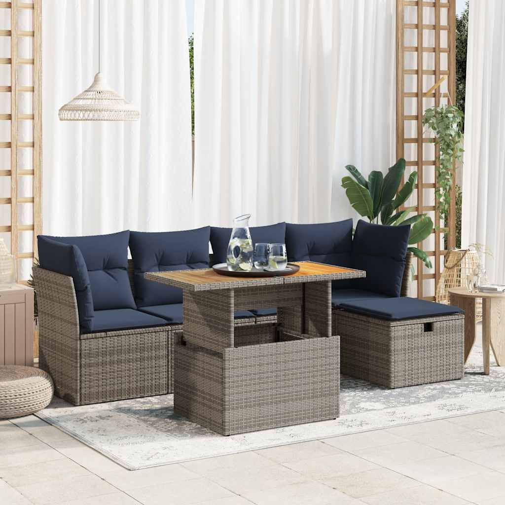 6-tlg. Garten-Sofagarnitur mit Kissen Schwarz Poly Rattan