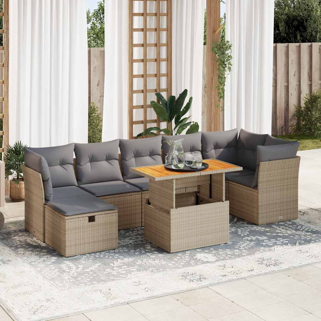 8-tlg. Garten-Sofagarnitur mit Kissen Schwarz Poly Rattan