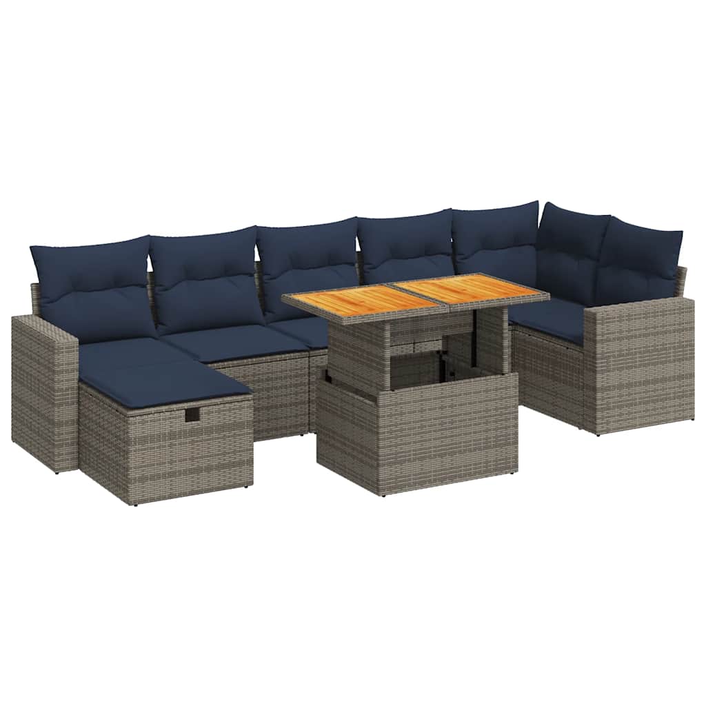 8-tlg. Garten-Sofagarnitur mit Kissen Braun Poly Rattan Akazie