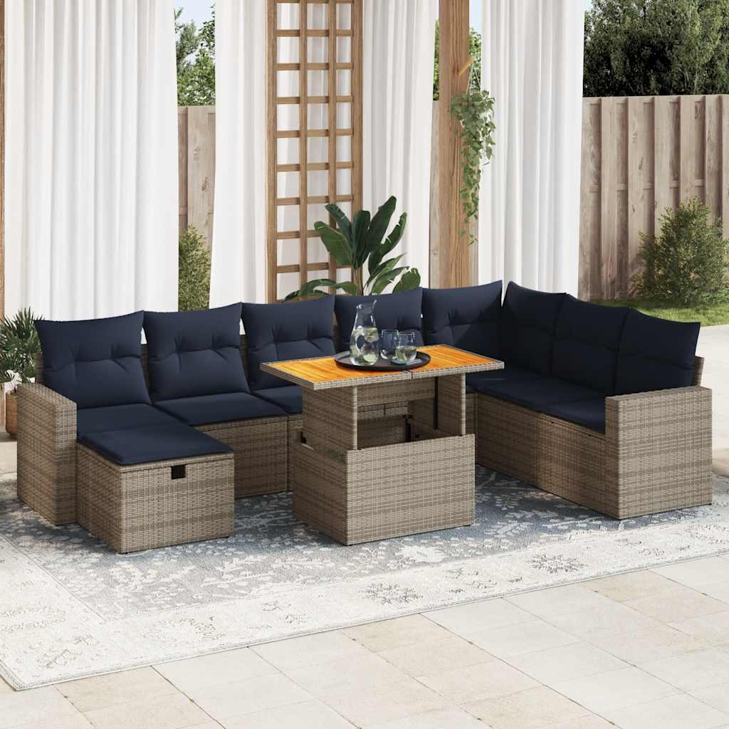 9-tlg. Garten-Sofagarnitur mit Kissen Schwarz Poly Rattan
