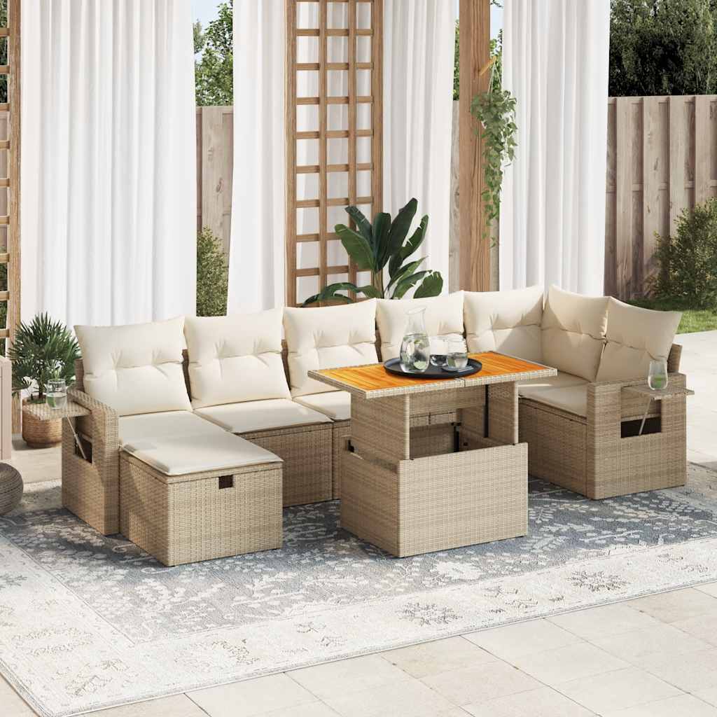 8-tlg. Garten-Sofagarnitur mit Kissen Schwarz Poly Rattan