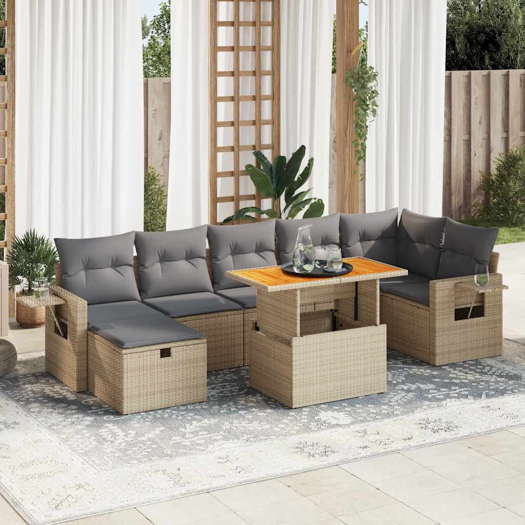 8-tlg. Garten-Sofagarnitur mit Kissen Schwarz Poly Rattan
