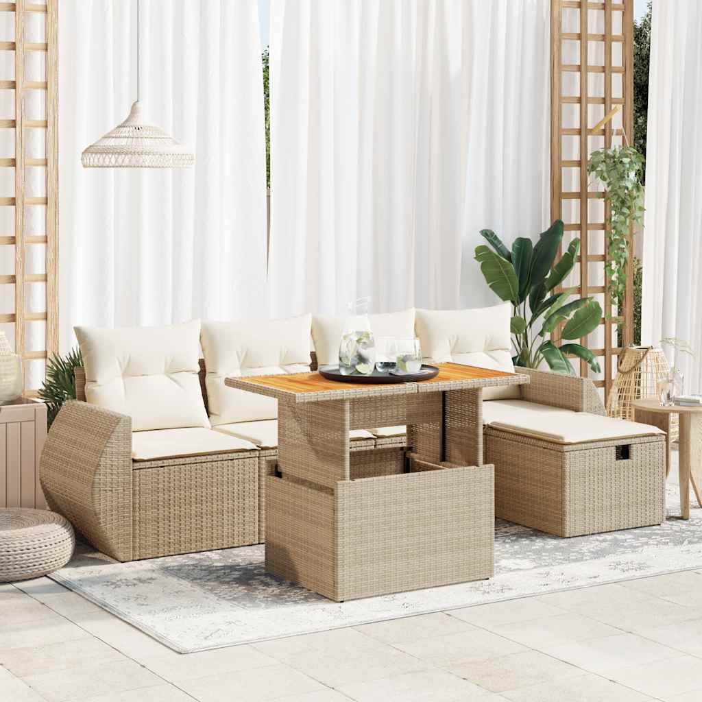 6-tlg. Garten-Sofagarnitur mit Kissen Schwarz Poly Rattan