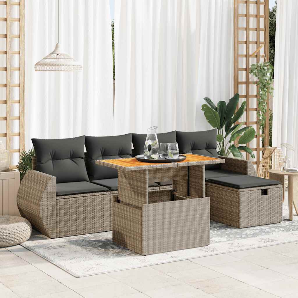 6-tlg. Garten-Sofagarnitur mit Kissen Schwarz Poly Rattan