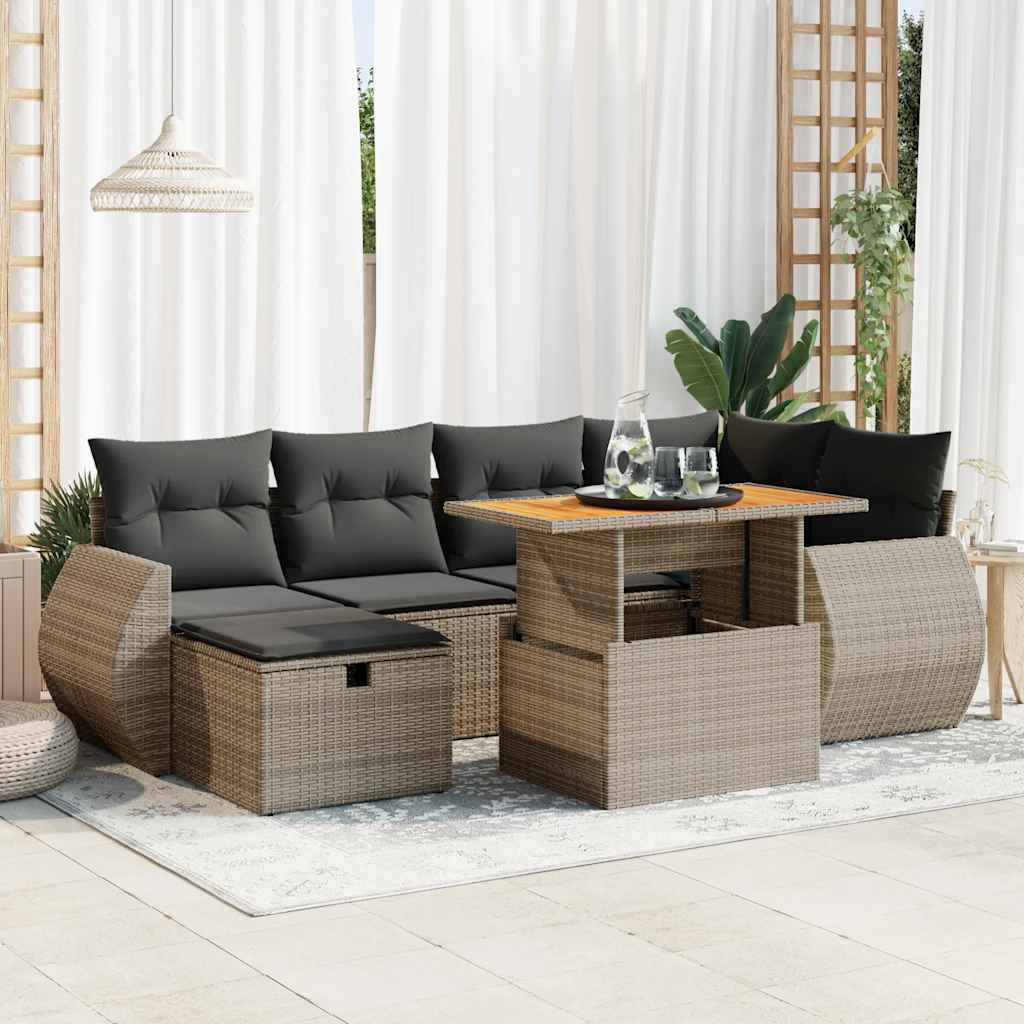 7-tlg. Garten-Sofagarnitur mit Kissen Schwarz Poly Rattan