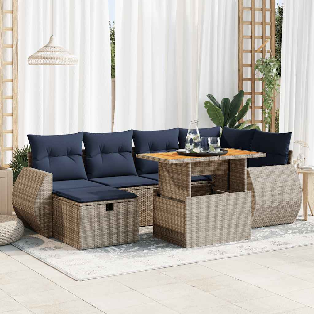 7-tlg. Garten-Sofagarnitur mit Kissen Schwarz Poly Rattan