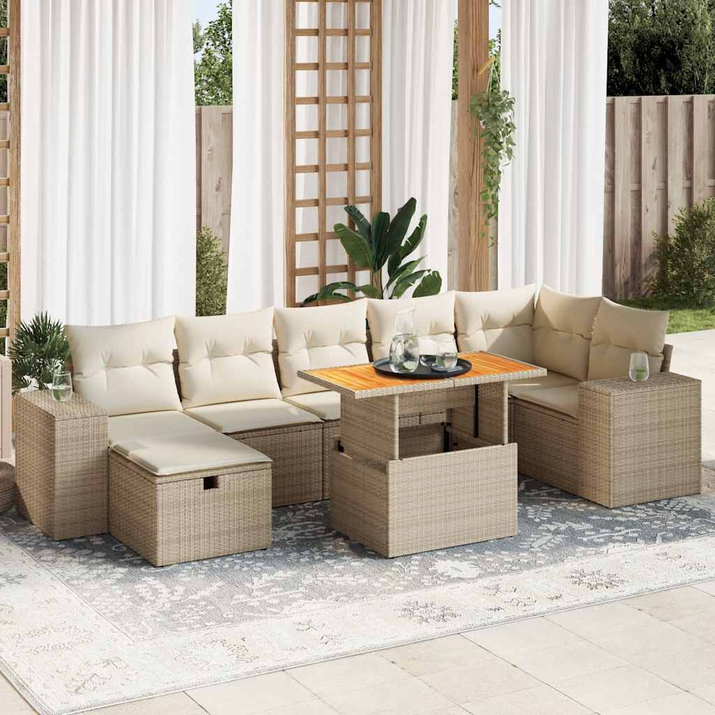 8-tlg. Garten-Sofagarnitur mit Kissen Schwarz Poly Rattan
