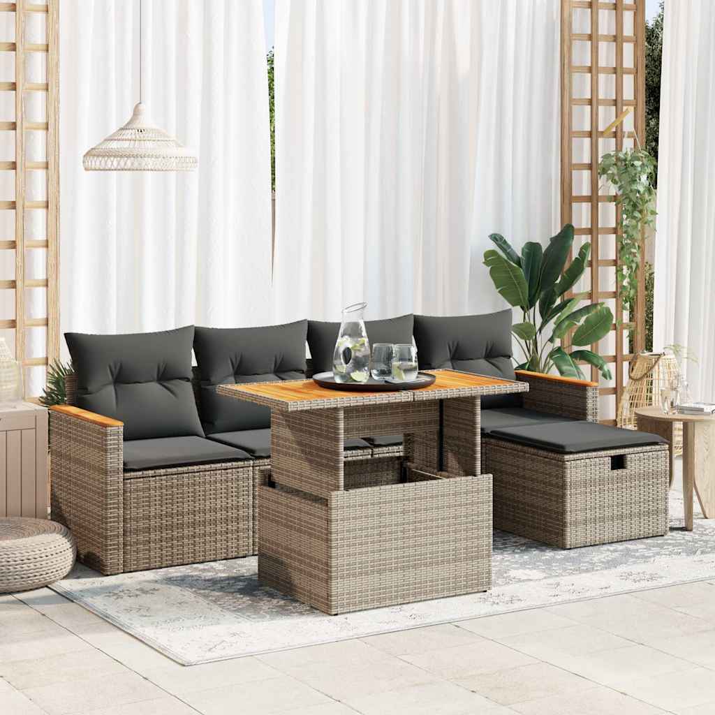 6-tlg. Garten-Sofagarnitur mit Kissen Schwarz Poly Rattan