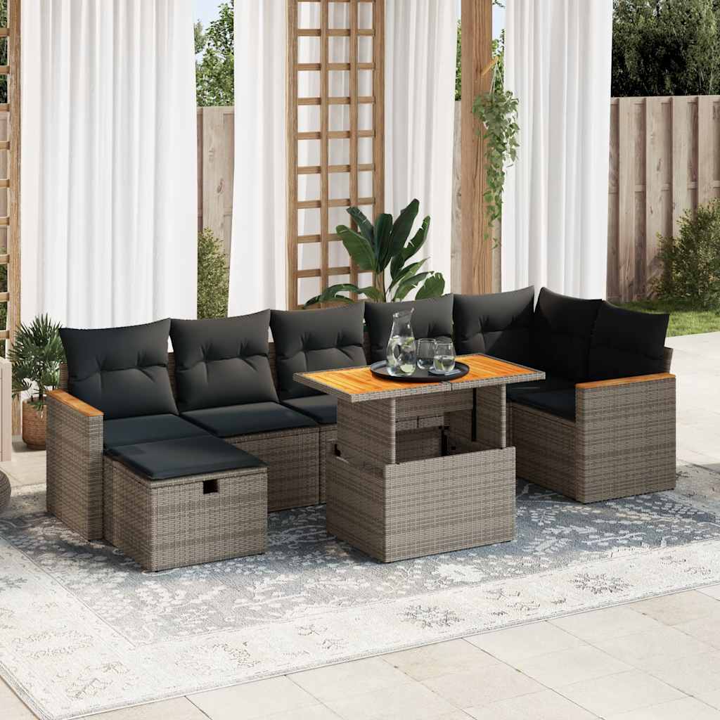 8-tlg. Garten-Sofagarnitur mit Kissen Schwarz Poly Rattan