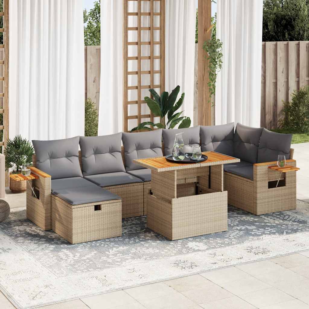 8-tlg. Garten-Sofagarnitur mit Kissen Schwarz Poly Rattan