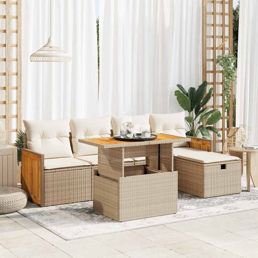 6-tlg. Garten-Sofagarnitur mit Kissen Schwarz Poly Rattan