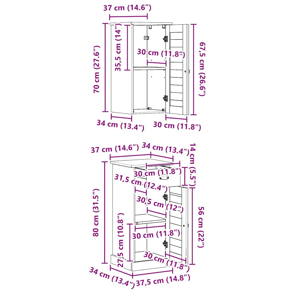 vidaXL Badezimmermöbel Set mit Regal VIGO 2 pcs Braun und Honigbraun