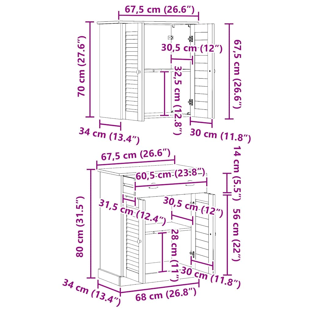 vidaXL Badezimmermöbel-Set mit Regal VIGO 2 pcs Braun und Honigbraun