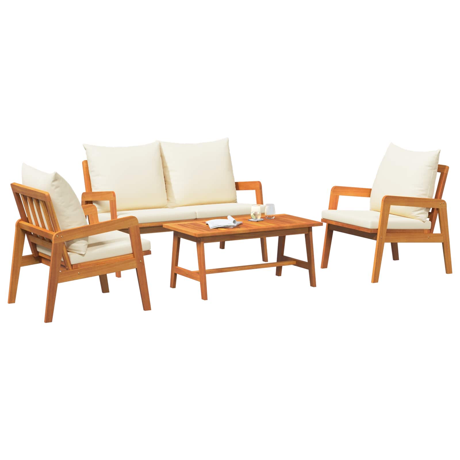 Bistrogarnitur 4 pcs Braun und Creme Massivholz Akazie