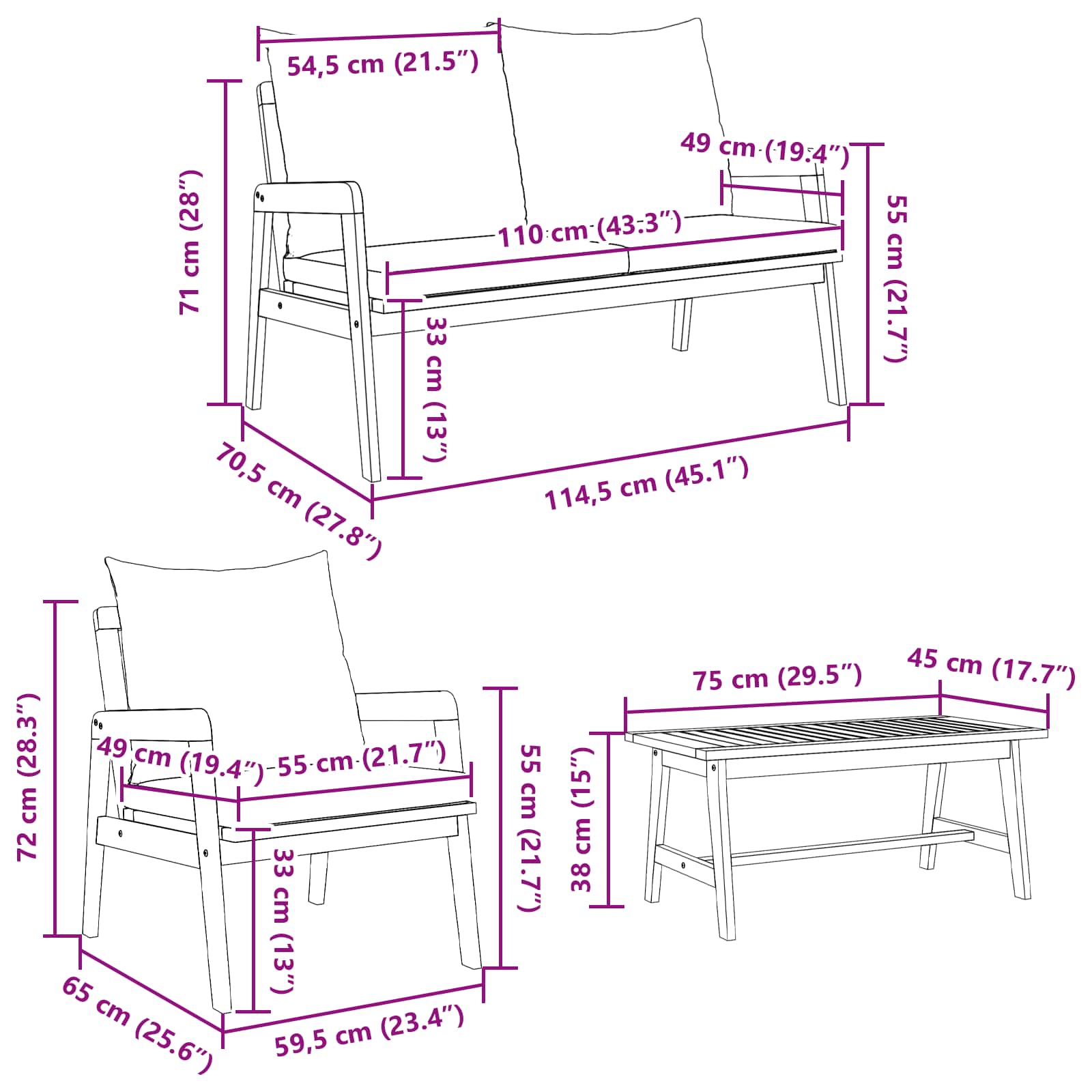 Bistrogarnitur 4 pcs Braun und Creme Massivholz Akazie