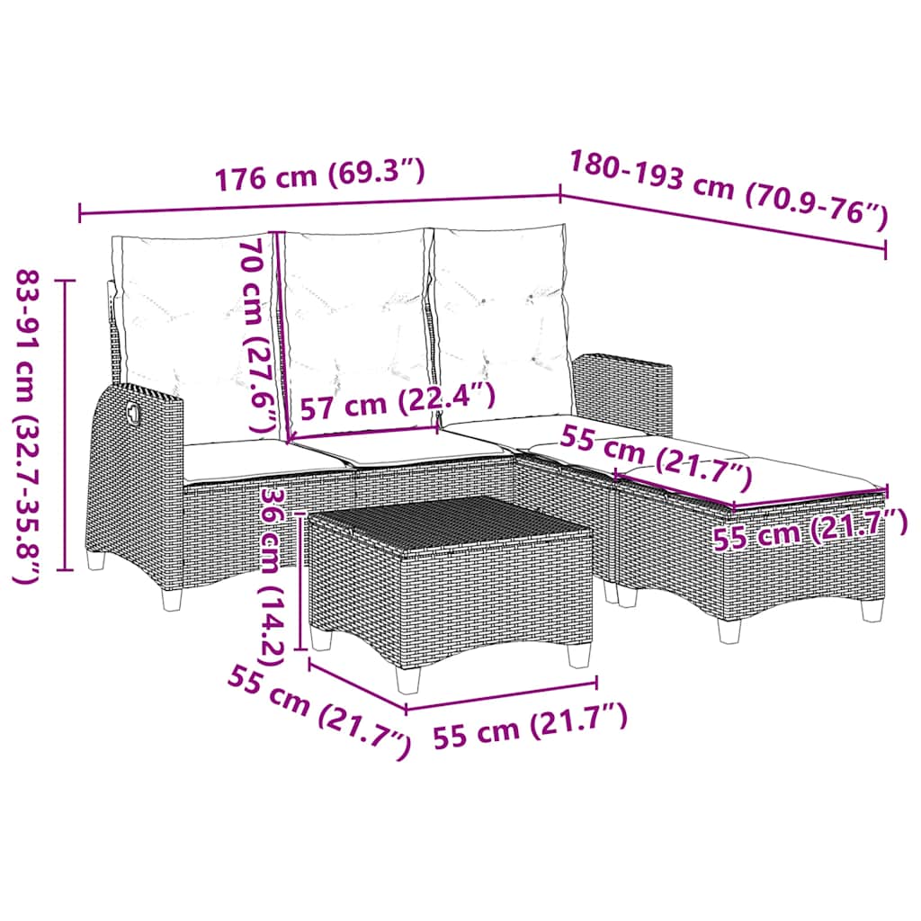 3tlg. Garten-Sofagarnitur mit Kissen L-Form Schwarz Poly Rattan