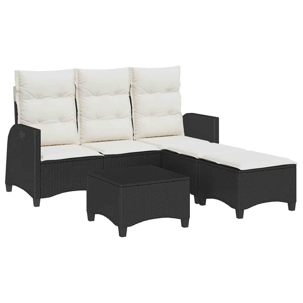 3tlg. Garten-Sofagarnitur mit Kissen L-Form Schwarz Poly Rattan