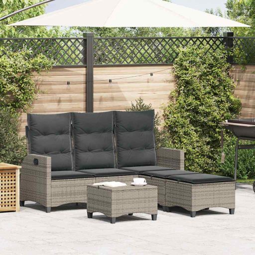 3tlg. Garten-Sofagarnitur mit Kissen L-Form Schwarz Poly Rattan