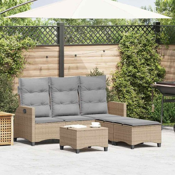 3tlg. Garten-Sofagarnitur mit Kissen L-Form Schwarz Poly Rattan