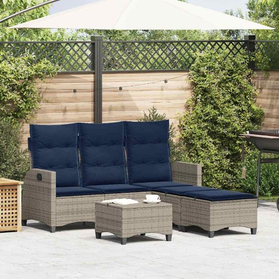 3tlg. Garten-Sofagarnitur mit Kissen L-Form Schwarz Poly Rattan