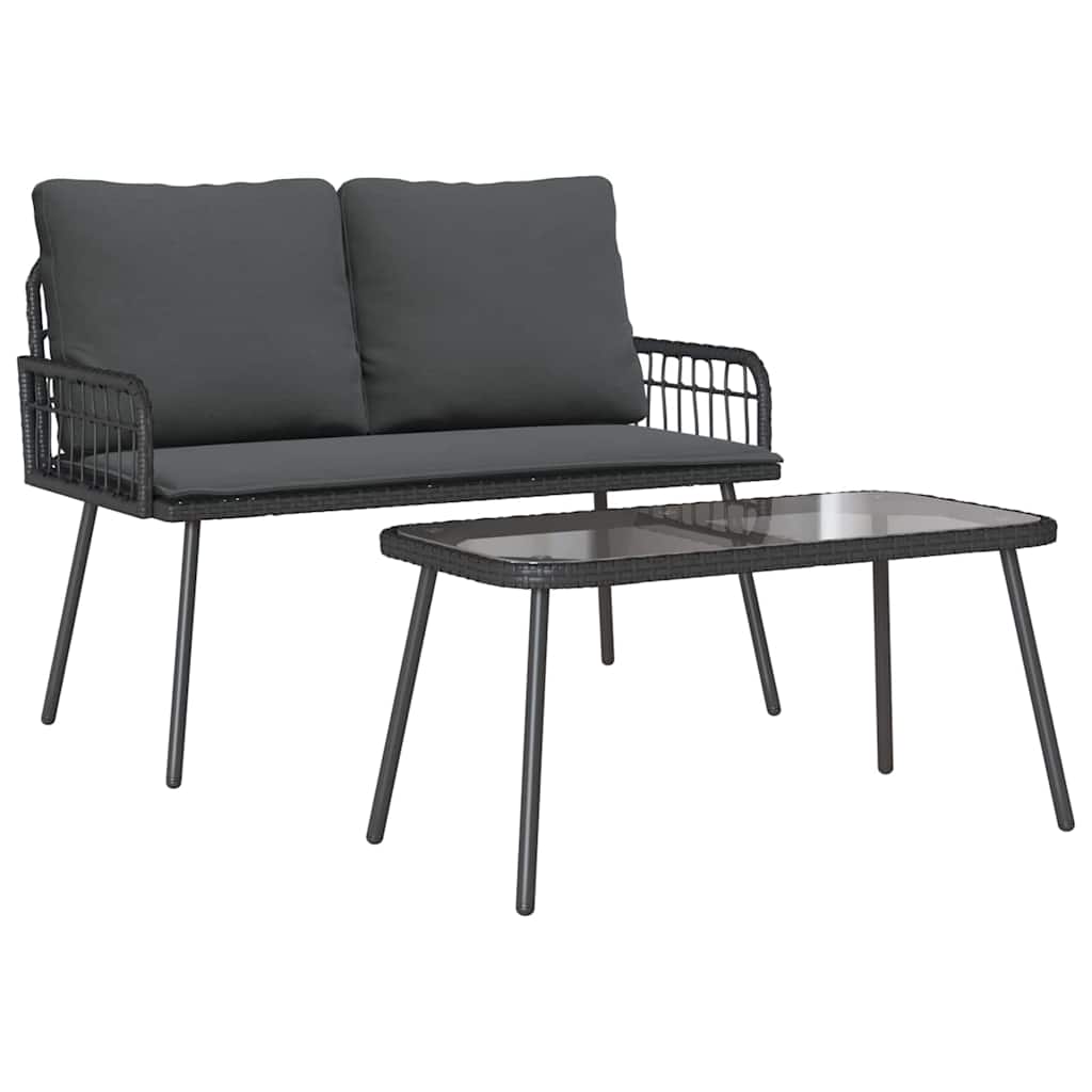 Garten Essgruppe mit Kissen 2 pcs Schwarz Poly-Rattan