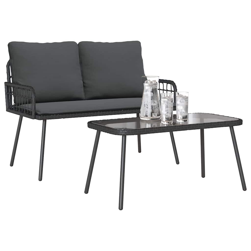 Garten Essgruppe mit Kissen 2 pcs Schwarz Poly-Rattan