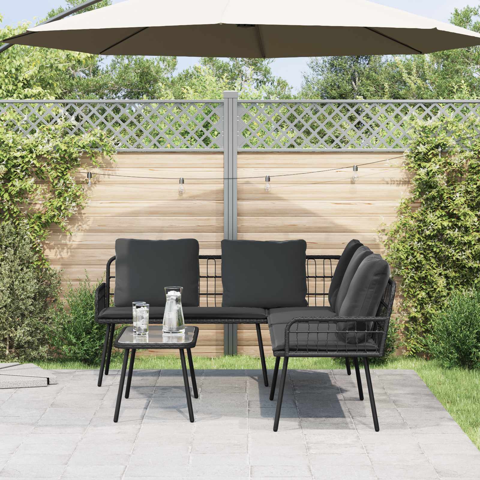 Gartensofa-set mit Kissen 2 pcs Schwarz Poly-Rattan