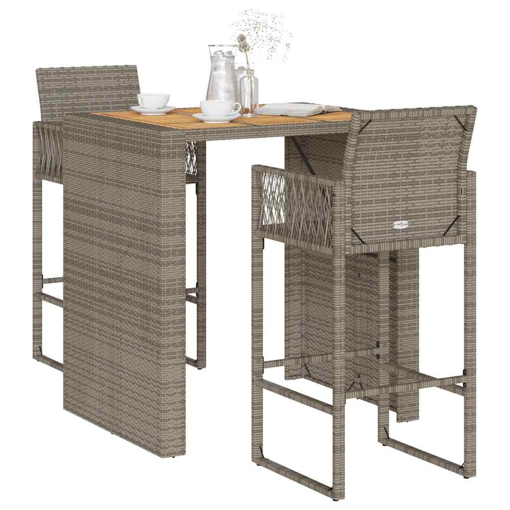 3-tlg. Gartenbar-Set ohne Kissen Schwarz Poly Rattan Akazie