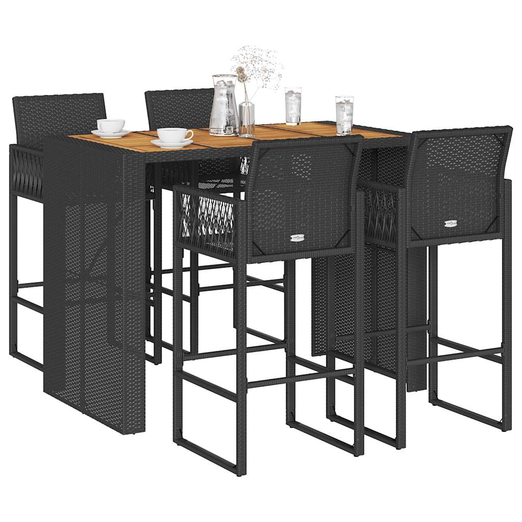 3-tlg. Gartenbar-Set ohne Kissen Schwarz Poly Rattan Akazie