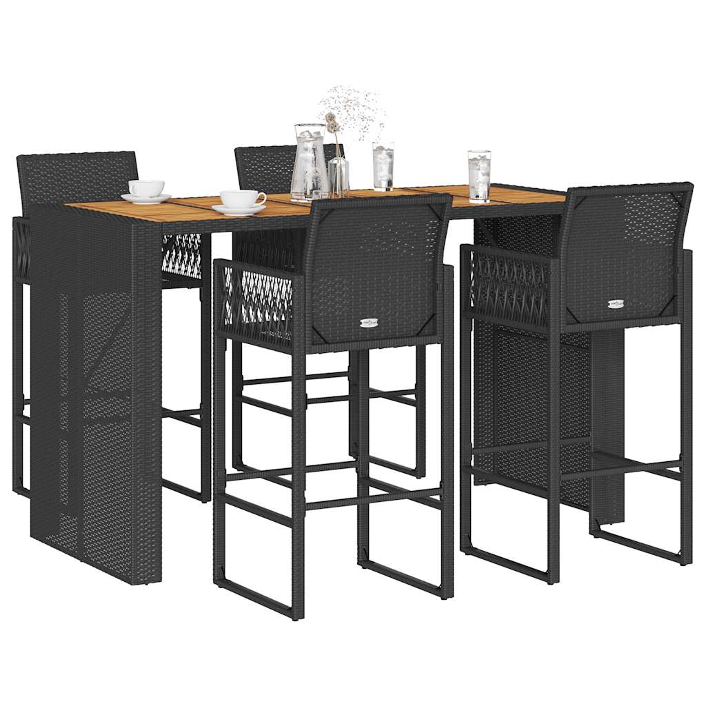 3-tlg. Gartenbar-Set ohne Kissen Schwarz Poly Rattan Akazie