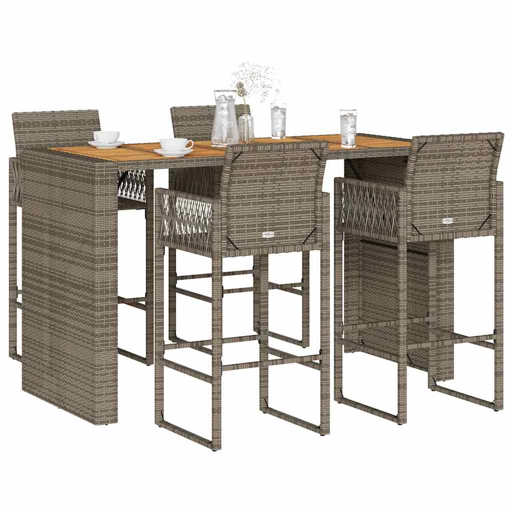 3-tlg. Gartenbar-Set ohne Kissen Schwarz Poly Rattan Akazie