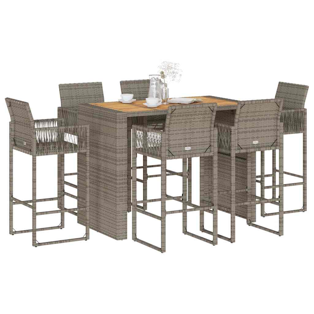 3-tlg. Gartenbar-Set ohne Kissen Schwarz Poly Rattan Akazie