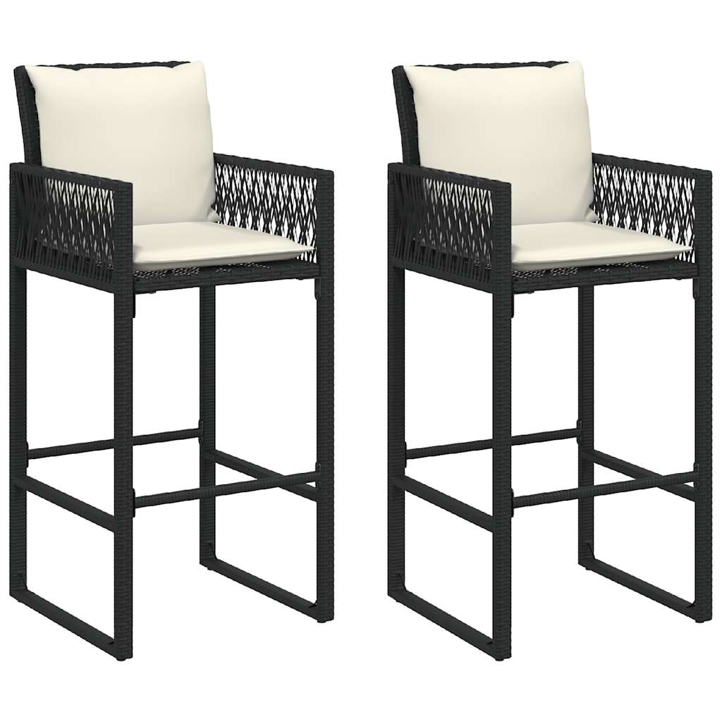 3-tlg. Gartenbar-Set mit Kissen Schwarz Poly Rattan Akazie