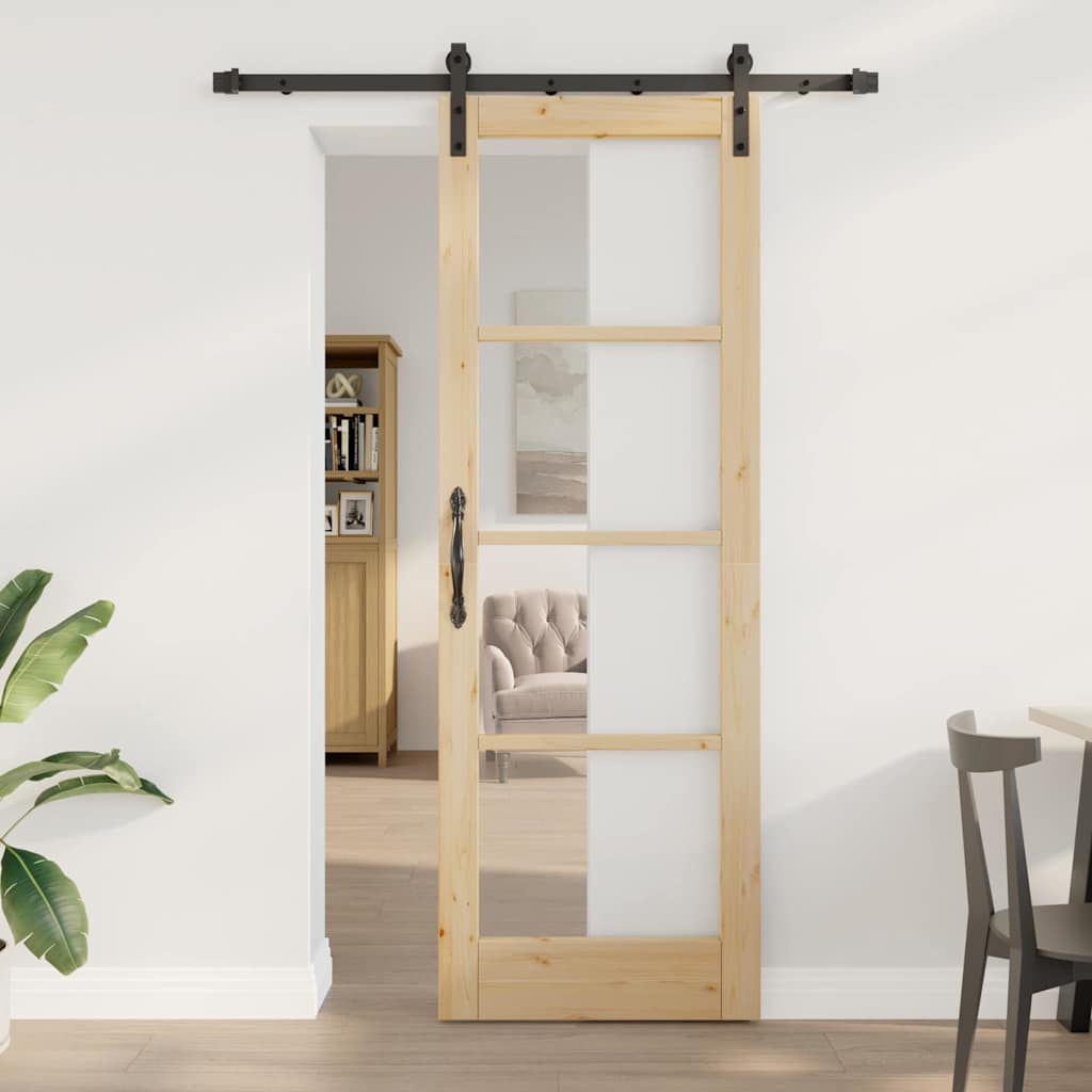 vidaXL Schiebetür ORKDAL Natur 73,5 x 211 cm Solid Pine Wood and Glass