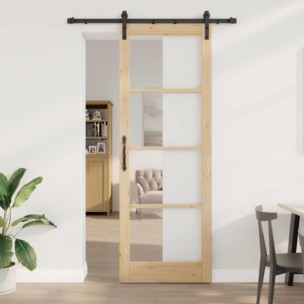 vidaXL Schiebetür ORKDAL Natur 73,5 x 211 cm Solid Pine Wood and Glass