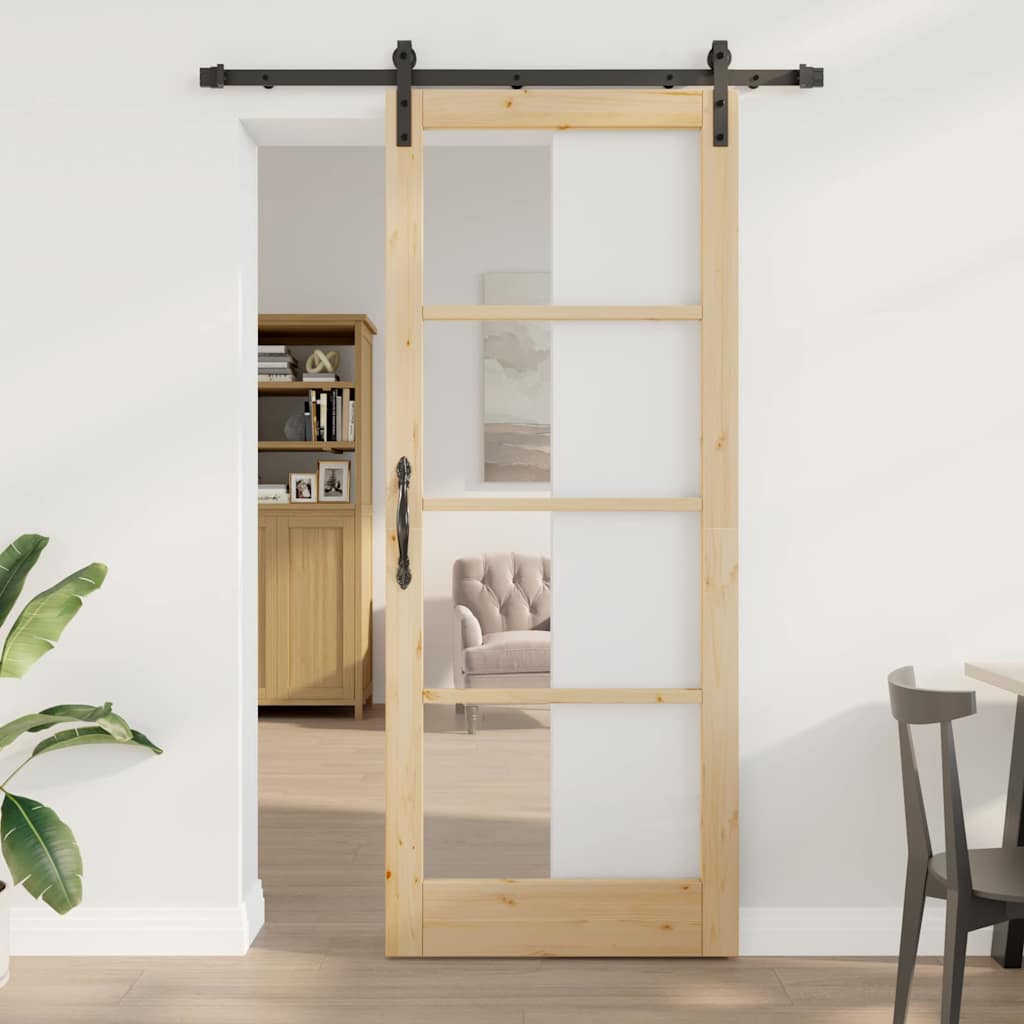vidaXL Schiebetür ORKDAL Natur 73,5 x 211 cm Solid Pine Wood and Glass